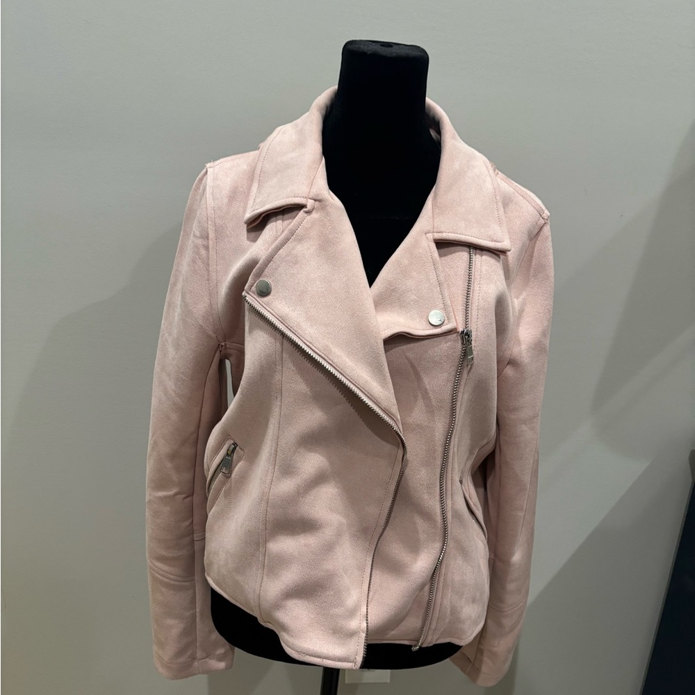 🔥❤️🔥 High-end Boutique Blush Pink Women's Faux Suede Leather Moto Jacket